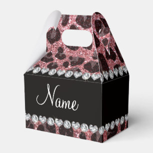 Custom name light pink glitter leopard print favour box