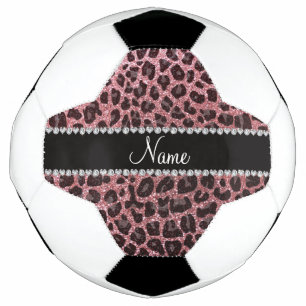 Custom name light pink glitter leopard print football