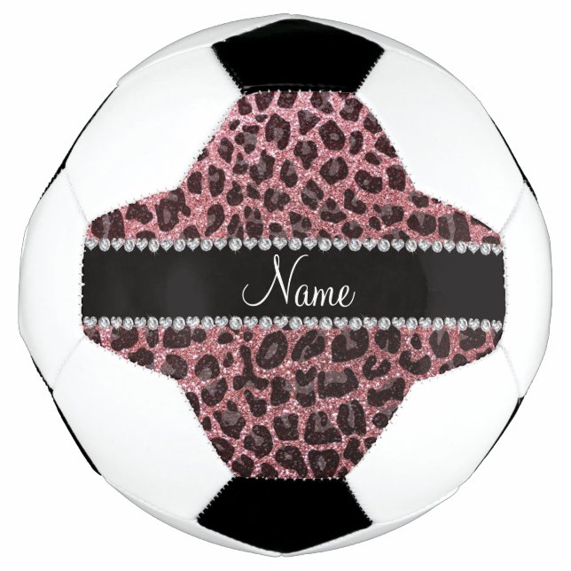 Custom name light pink glitter leopard print football (Front)