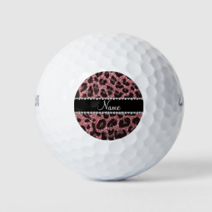 Custom name light pink glitter leopard print golf balls
