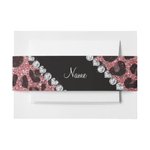 Custom name light pink glitter leopard print invitation belly band