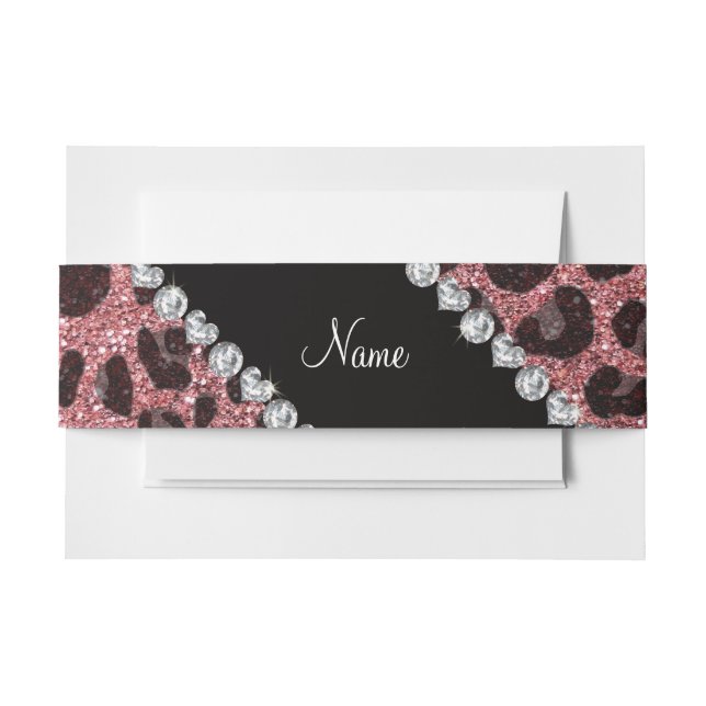 Custom name light pink glitter leopard print invitation belly band (Front Example)