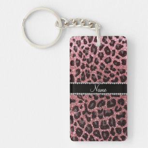 Custom name light pink glitter leopard print key ring