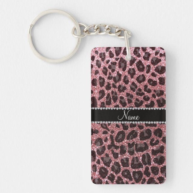 Custom name light pink glitter leopard print key ring (Front)
