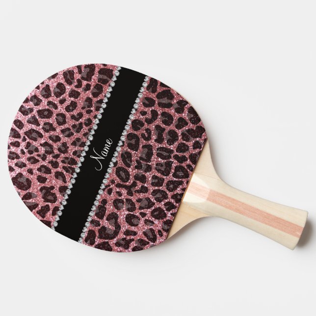 Custom name light pink glitter leopard print ping pong paddle (Side)