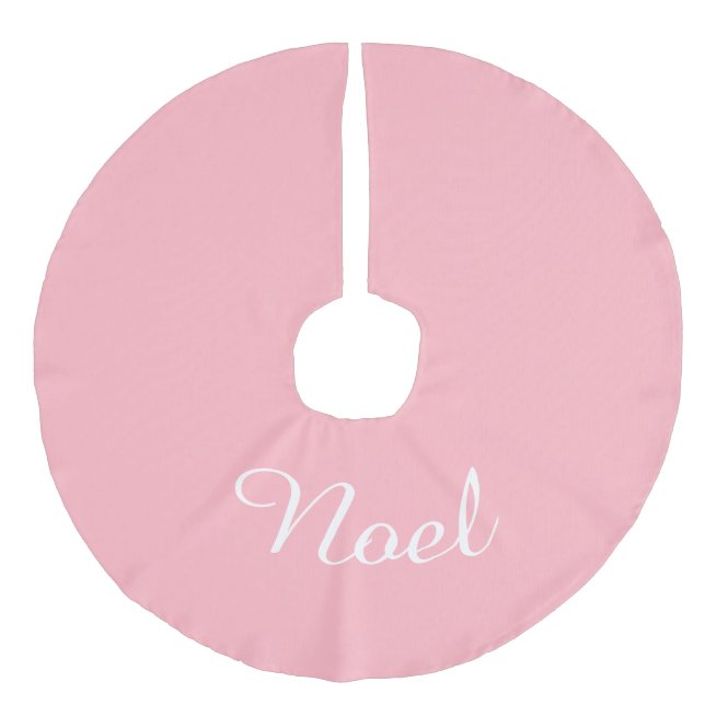 Custom Name Light Pink Xmas Holiday Christmas Faux Linen Tree Skirt (Front)