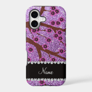 Custom name light purple glitter cherry blossoms