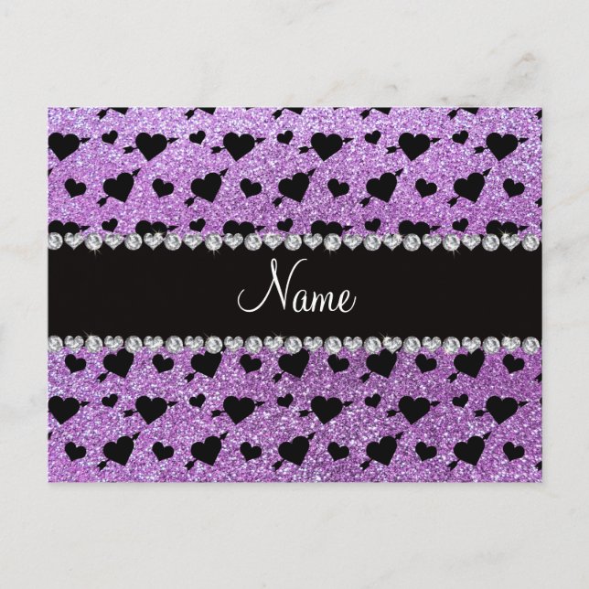 Custom name light purple glitter hearts arrows postcard (Front)