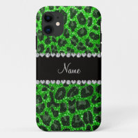 Custom name lime green glitter leopard print