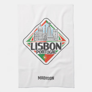 Custom Name Lisbon Portugal Tea Towel