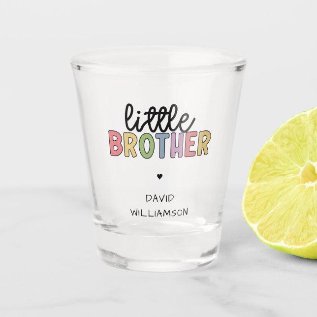 Custom Name Little Brother Cute Personalised Shot Glass (Front)
