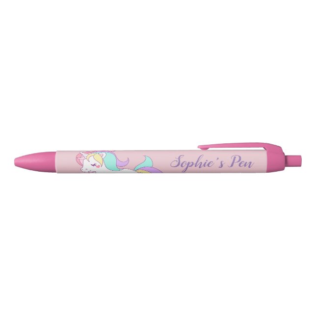 Custom Name "Little Dreamer" Cute Unicorn Pink Pen (Top)