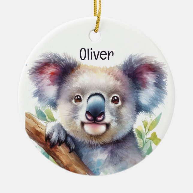 Custom Name Little Koala Bear Australian Animal  Ceramic Tree Decoration (Front)