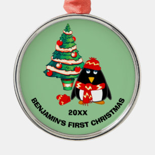 Custom Name. Little Penguin Christmas Ornament