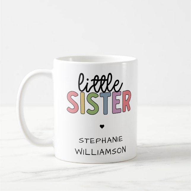 Custom Name Little Sister Cute Personalised Coffee Mug (Left)