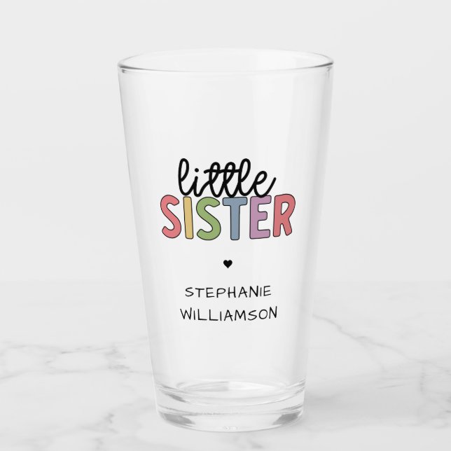 Custom Name Little Sister Cute Personalised Glass (Front)