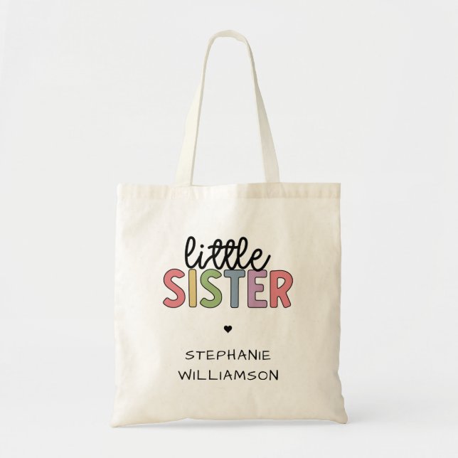 Custom Name Little Sister Cute Personalised Tote Bag (Front)