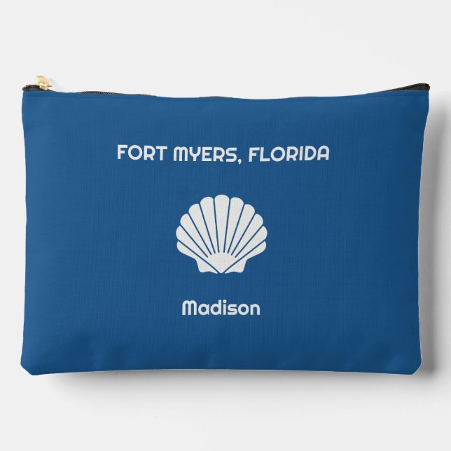Custom Name, Location & Colour Seashell Accessory Pouch (Front)