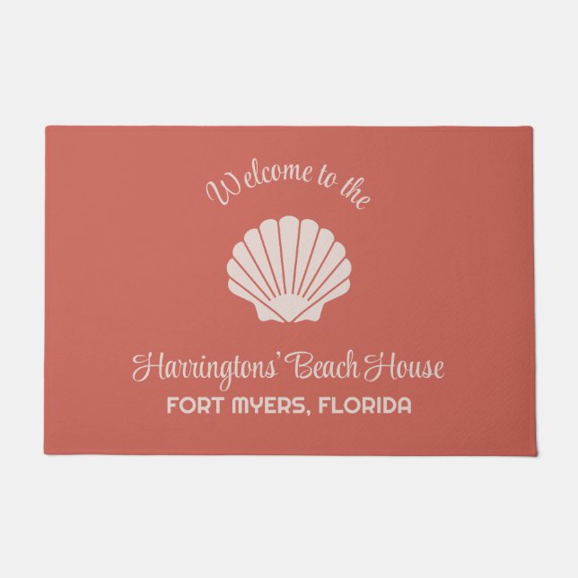 Custom Name, Location & Colour Seashell Doormat (Front)