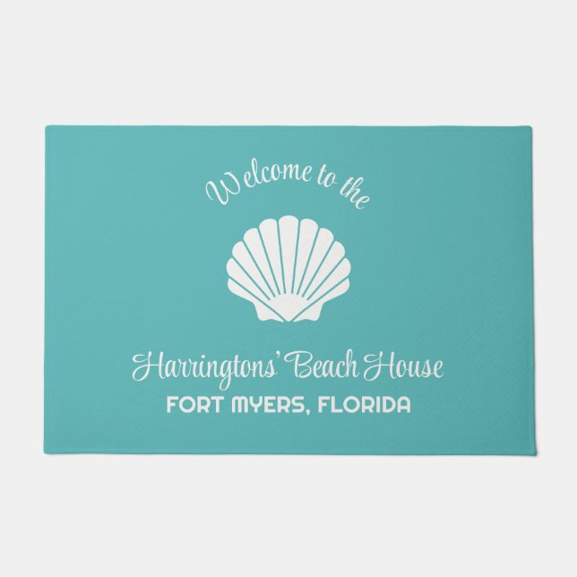 Custom Name, Location & Colour Seashell Doormat (Front)