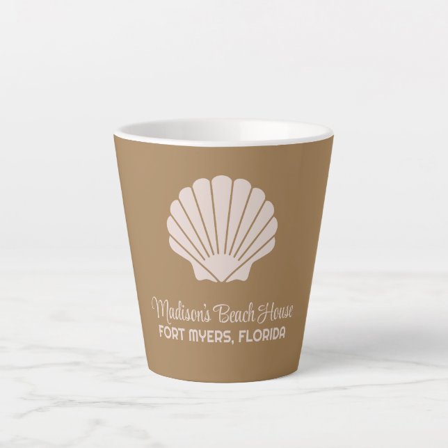 Custom Name, Location & Colour Seashell Latte Mug (Front)