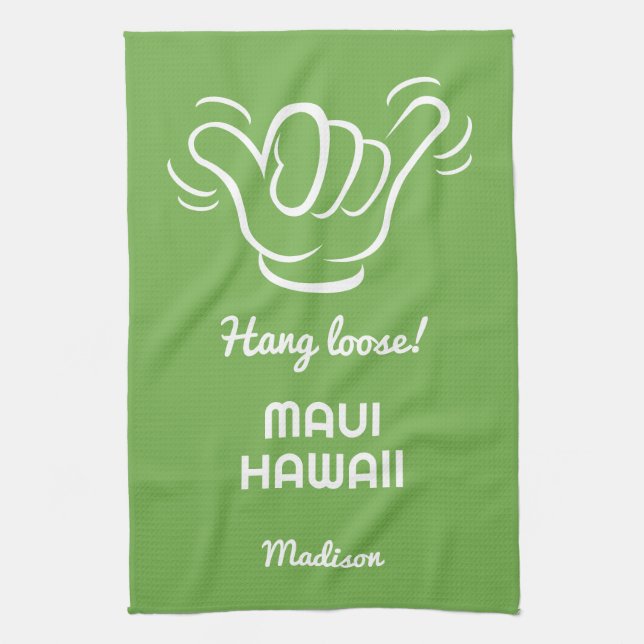 Custom Name, Location & Colour Shaka Tea Towel (Vertical)