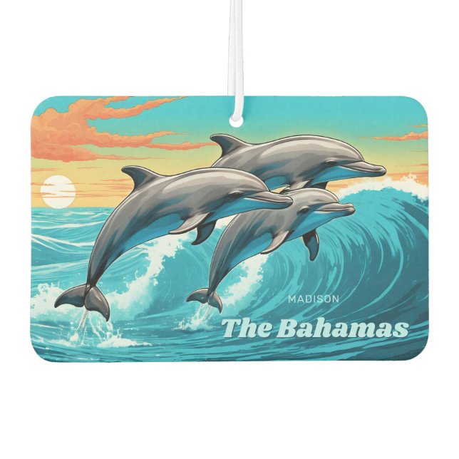 Custom Name & Location Dolphin Car Air Freshener (Front)