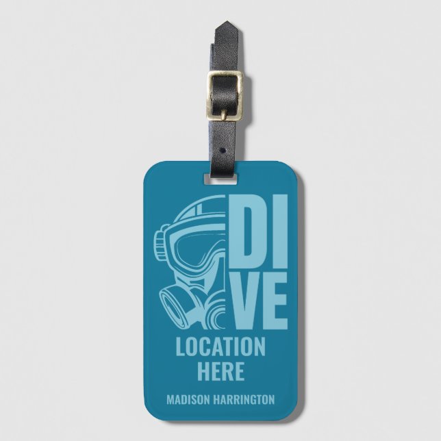 Custom Name & Location Scuba Diving Luggage Tag (Front Vertical)
