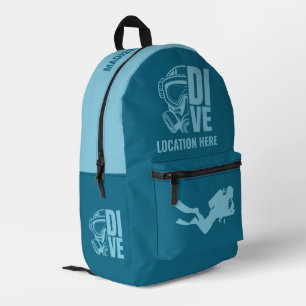 Custom Name & Location Scuba Diving Printed Backpack