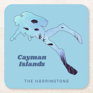 Custom Name & Location Scuba Diving Square Paper Coaster