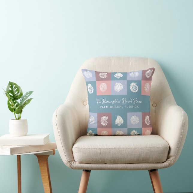 Custom Name & Location Seashells Pattern Cushion (Chair)