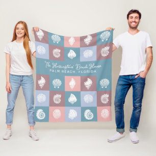 Custom Name & Location Seashells Pattern Fleece Blanket