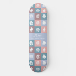 Custom Name & Location Seashells Pattern Skateboard