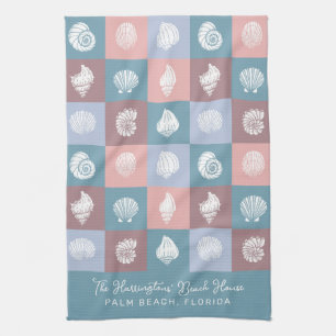 Custom Name & Location Seashells Pattern Tea Towel