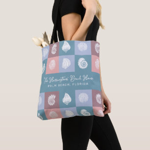 Custom Name & Location Seashells Pattern Tote Bag