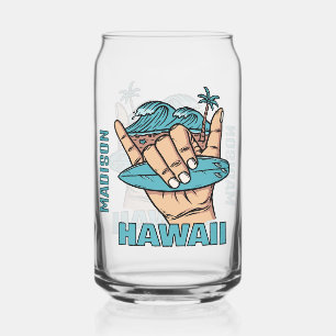 Custom Name & Location Surf Shaka Can Glass