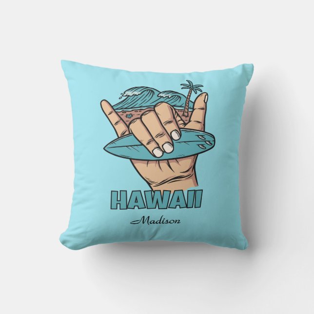 Custom Name & Location Surf Shaka Cushion (Front)