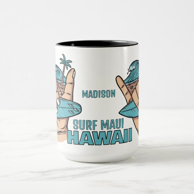 Custom Name & Location Surf Shaka Mug (Center)
