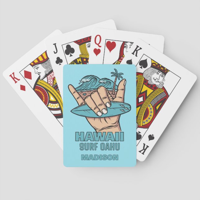 Custom Name & Location Surf Shaka Playing Cards (Back)