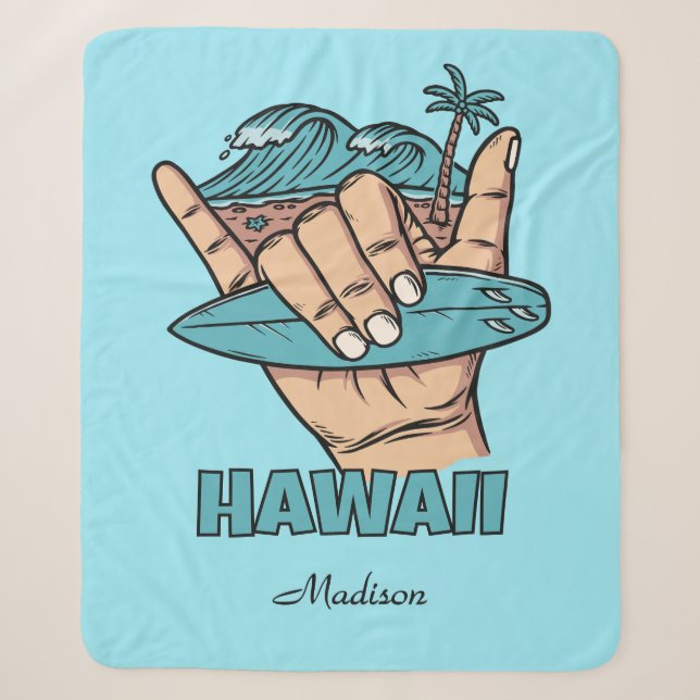Custom Name & Location Surf Shaka Sherpa Blanket (Front)