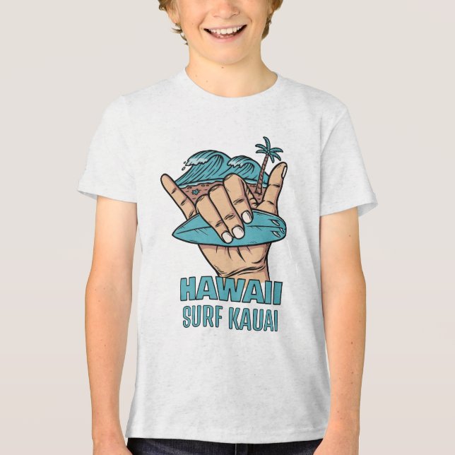 Custom Name & Location Surf Shaka Tri-Blend Shirt (Front)