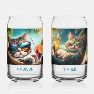 Custom Name & Location Vacation Cats Can Glass