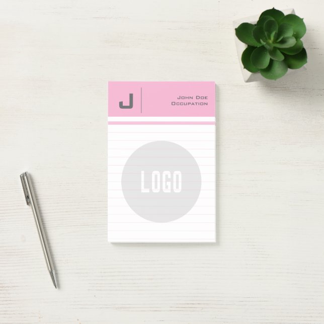 Custom Name & Logo Clean Simple Minimalist Pink Post-it Notes (Office)