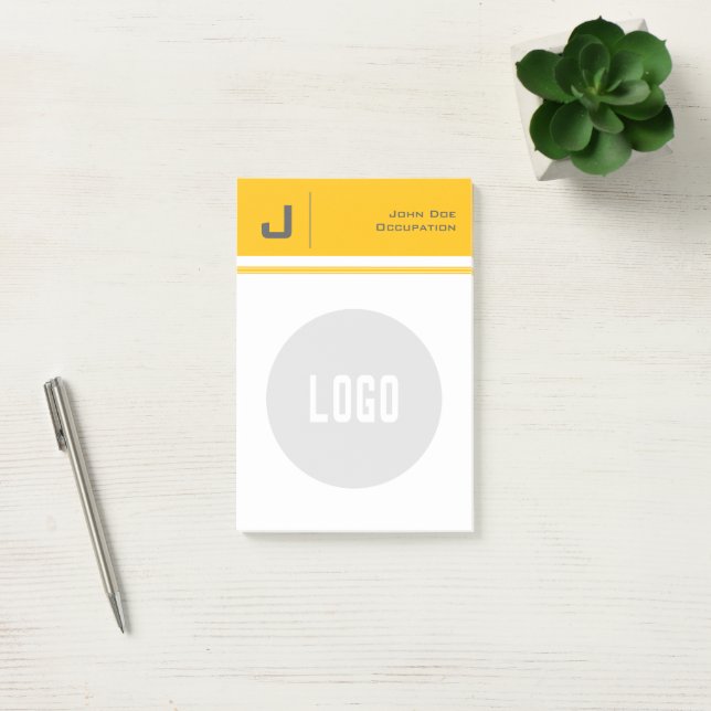 Custom Name & Logo Clean Simple Minimalist Yellow Post-it Notes (Office)