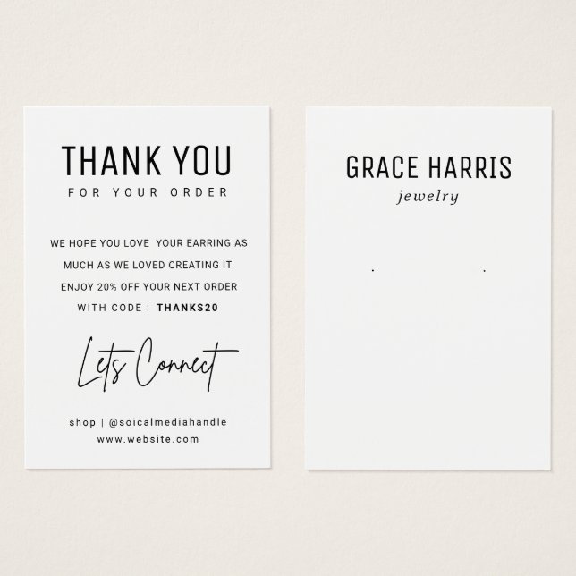 Custom Name Logo Earring Display Thank You Card (Front & Back)