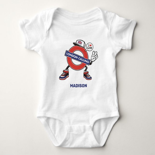 Custom Name London Calling Baby Bodysuit (Front)