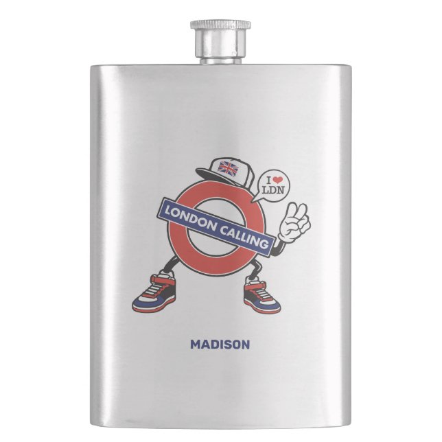 Custom Name London Calling Hip Flask (Front)