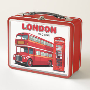 Custom Name London England Metal Lunch Box