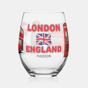 Custom Name London England Stemless Wine Glass