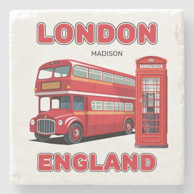 Custom Name London England Stone Coaster (Front)